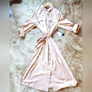 Belted Cuff Sleeve Utility Shirt Dress